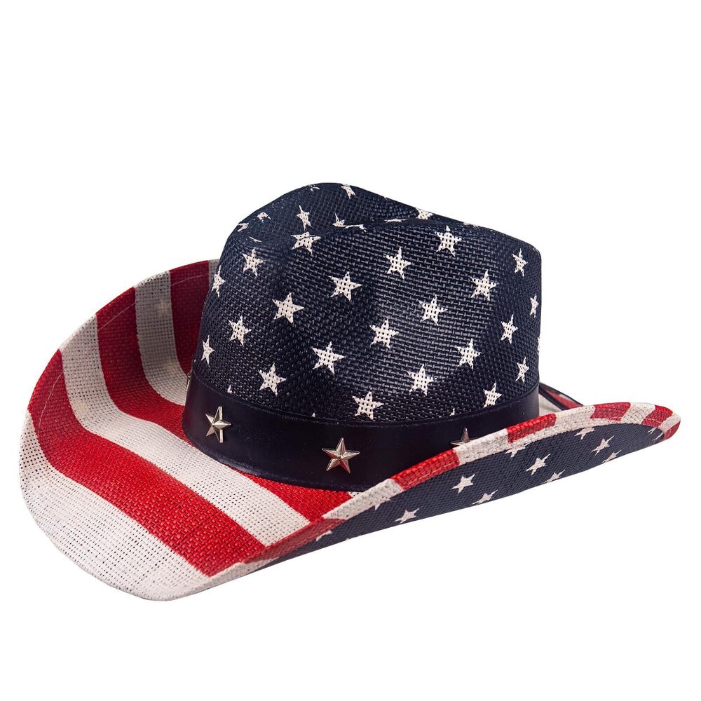 2737 American Flag Hat, USA Western Cowboy Hat on July 4th, Straw Weaving